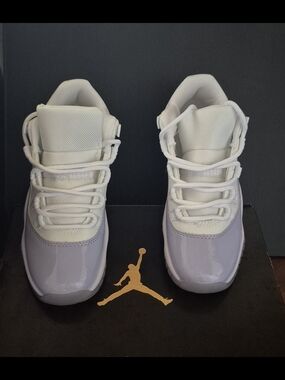 Jordan White and Lavender Patent Low-Top Sneakers